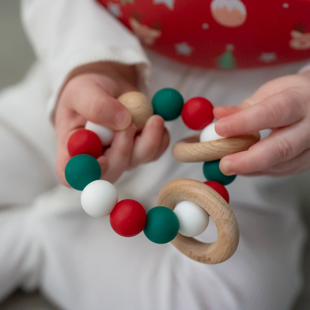 Christmas silicone and wood teether