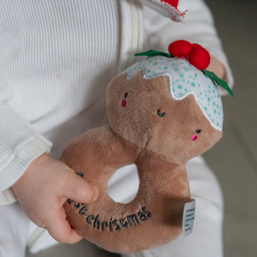 My First Christmas Pudding Plush Baby Rattle
