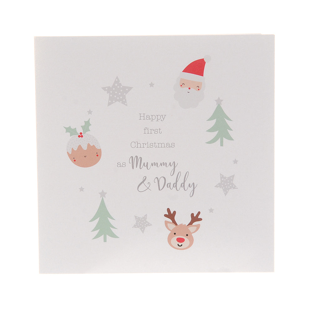 Happy First Christmas as Mummy and Daddy greeting card (santa/pudding)