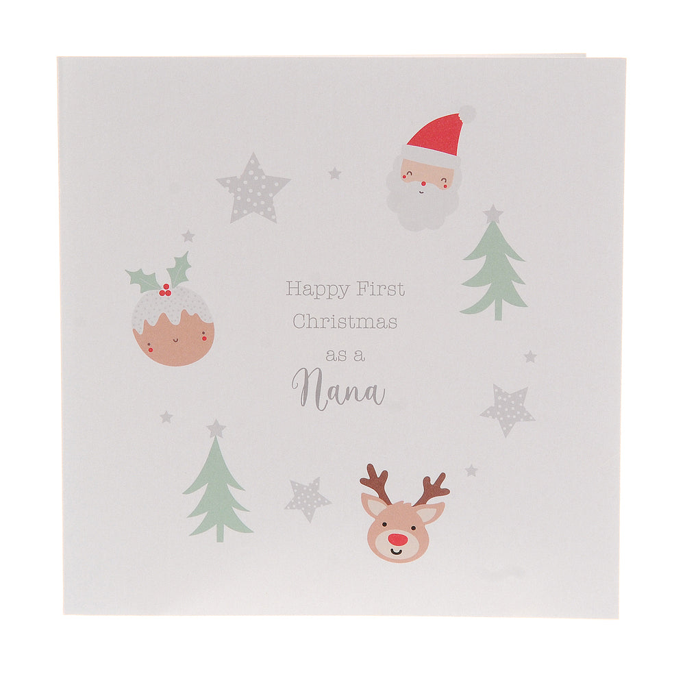 Happy First Christmas as Nana greeting card (santa/pudding)