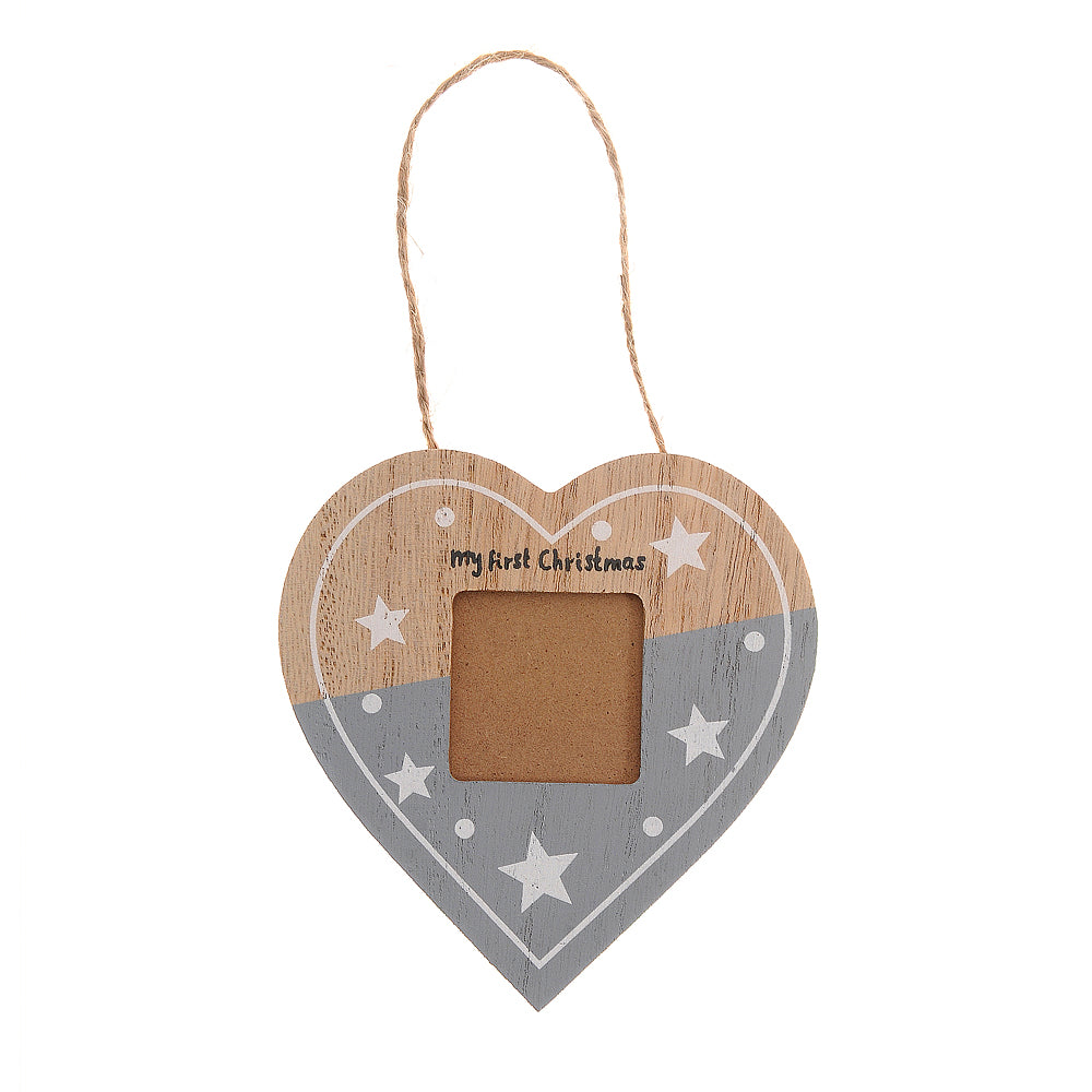 My First Christmas grey heart Photoframe Hanger