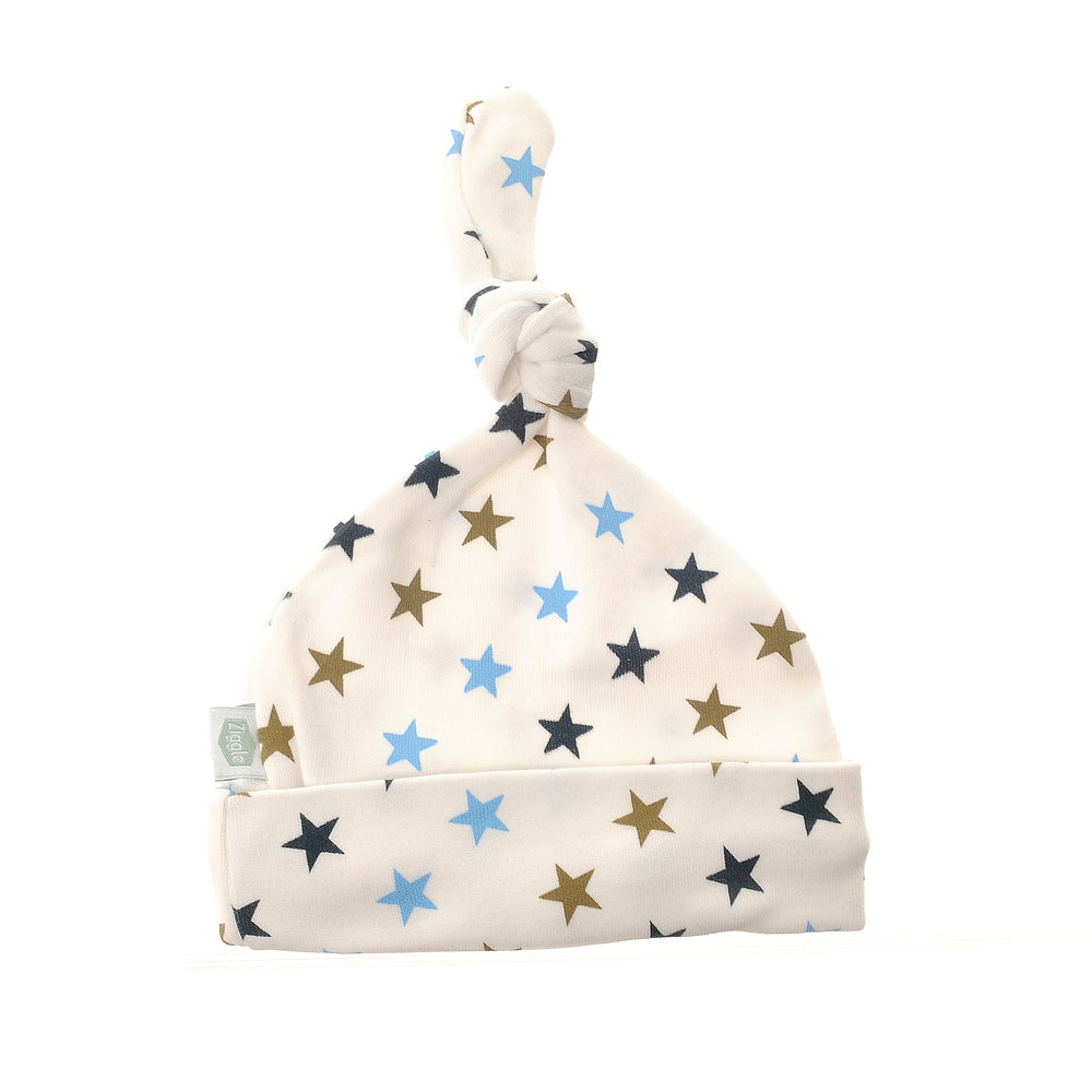Cream with Blue and Beige Stars Cotton Hat