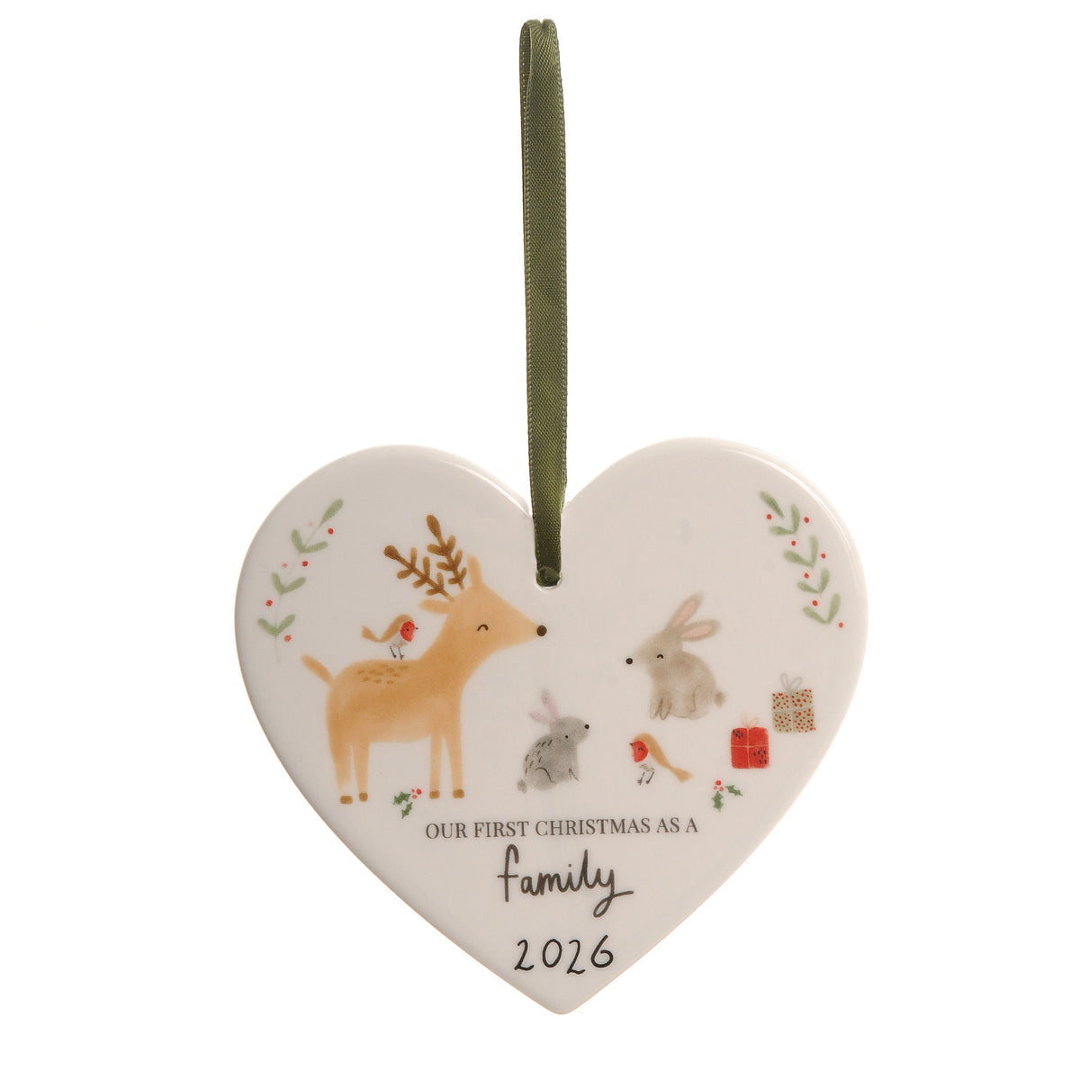 First Christmas as a Family 2026 Reindeer & Rabbit Ceramic Bauble ziggle