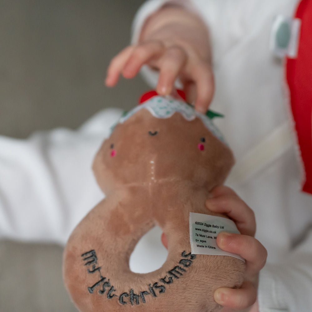 My First Christmas Pudding Plush Baby Rattle