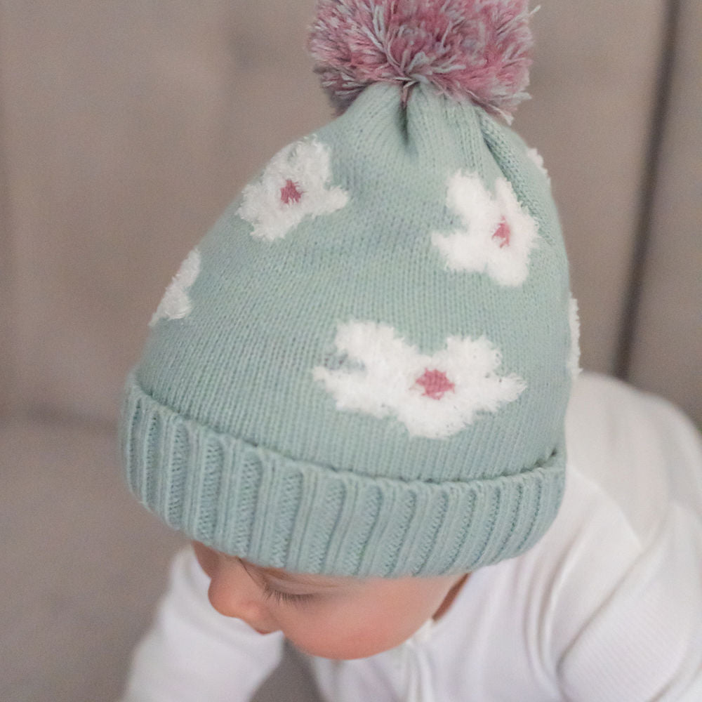 Flowers Wooly Hat and Mittens