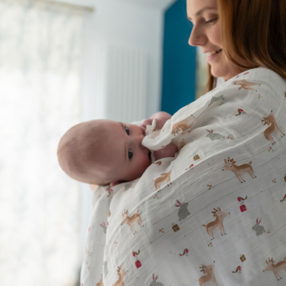 Christmas Reindeer & Rabbit Single Muslin