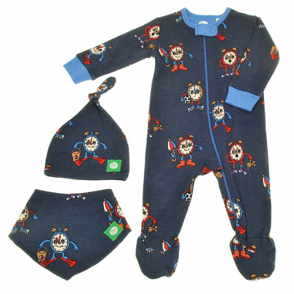 Alarm Clocks Zip Sleepsuit, Hat and Bib: 0-3m
