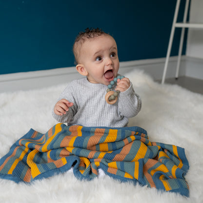 Blue/orange/yellow/green stripe blanket