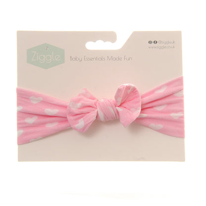 Pink and White Hearts Print Bow Turban Headband