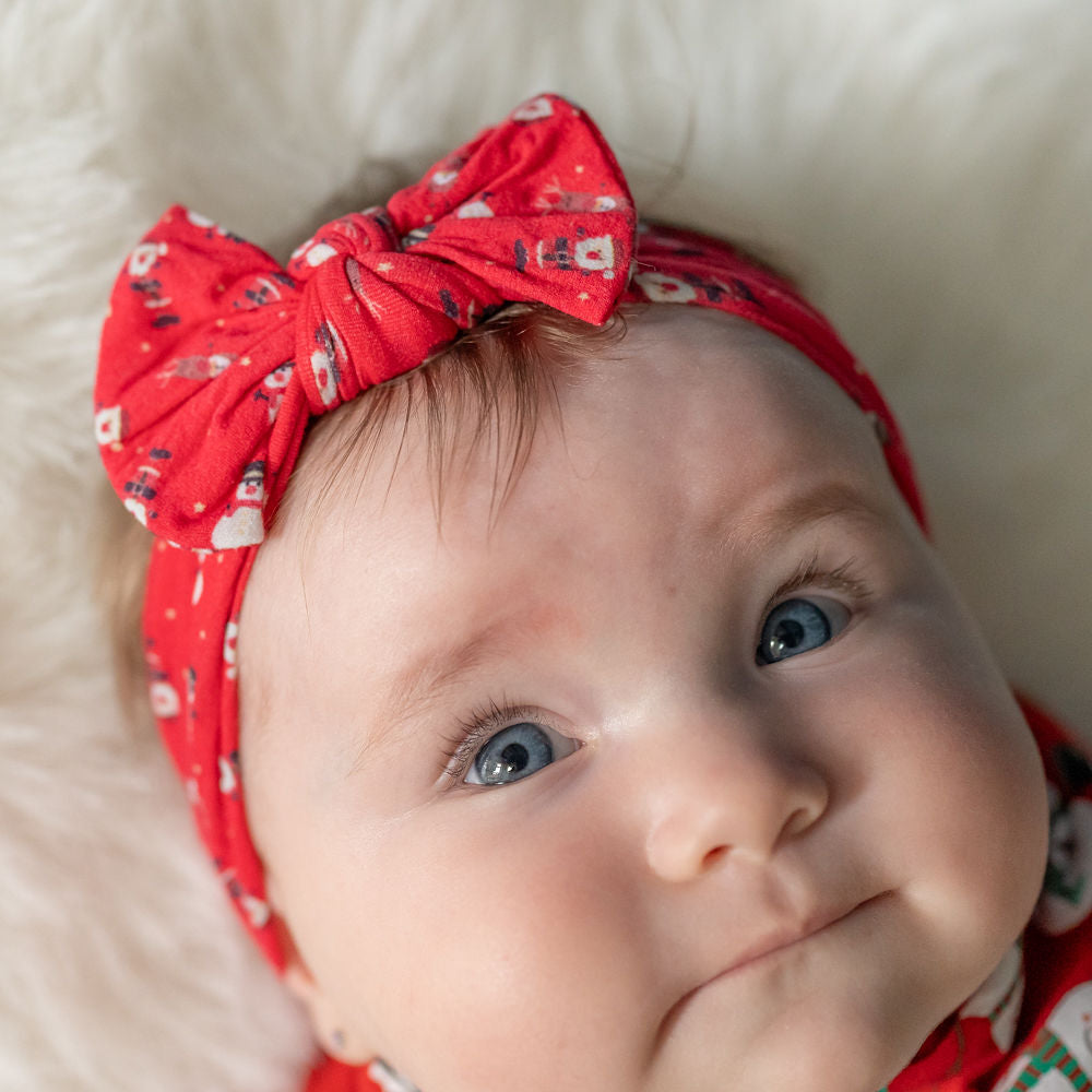 Red snowman turban bow headband