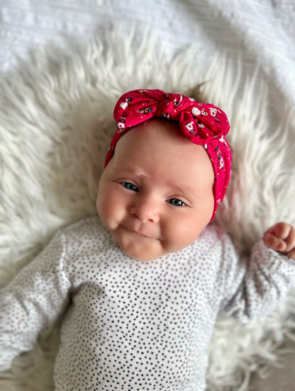 Red snowman turban bow headband