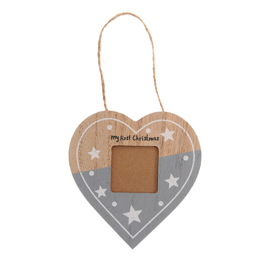My First Christmas grey heart Photoframe Hanger