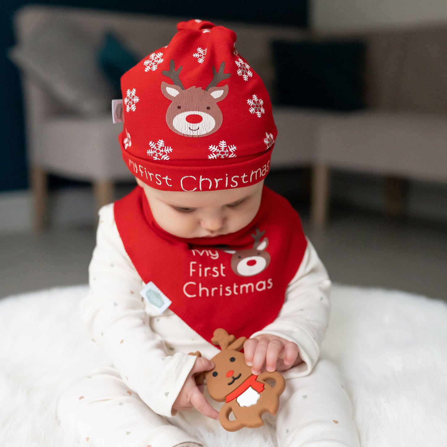 My First Christmas Reindeer Cotton Hat