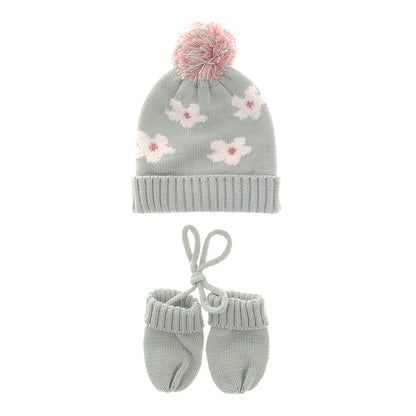 Flowers Wooly Hat and Mittens