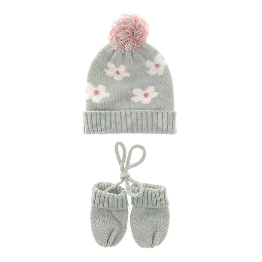 Flowers Wooly Hat and Mittens