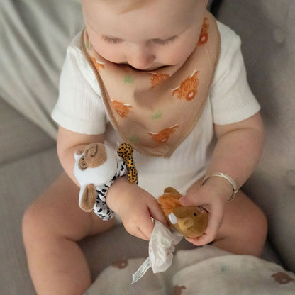 Plush Highland Cow and Sheep Wrist Rattles Ziggle