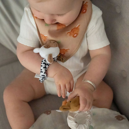 Plush Highland Cow and Sheep Wrist Rattles Ziggle