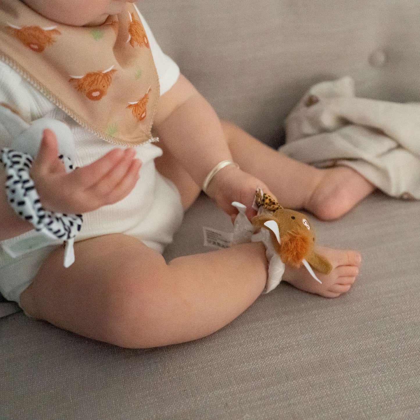 Plush Highland Cow and Sheep Wrist Rattles Ziggle