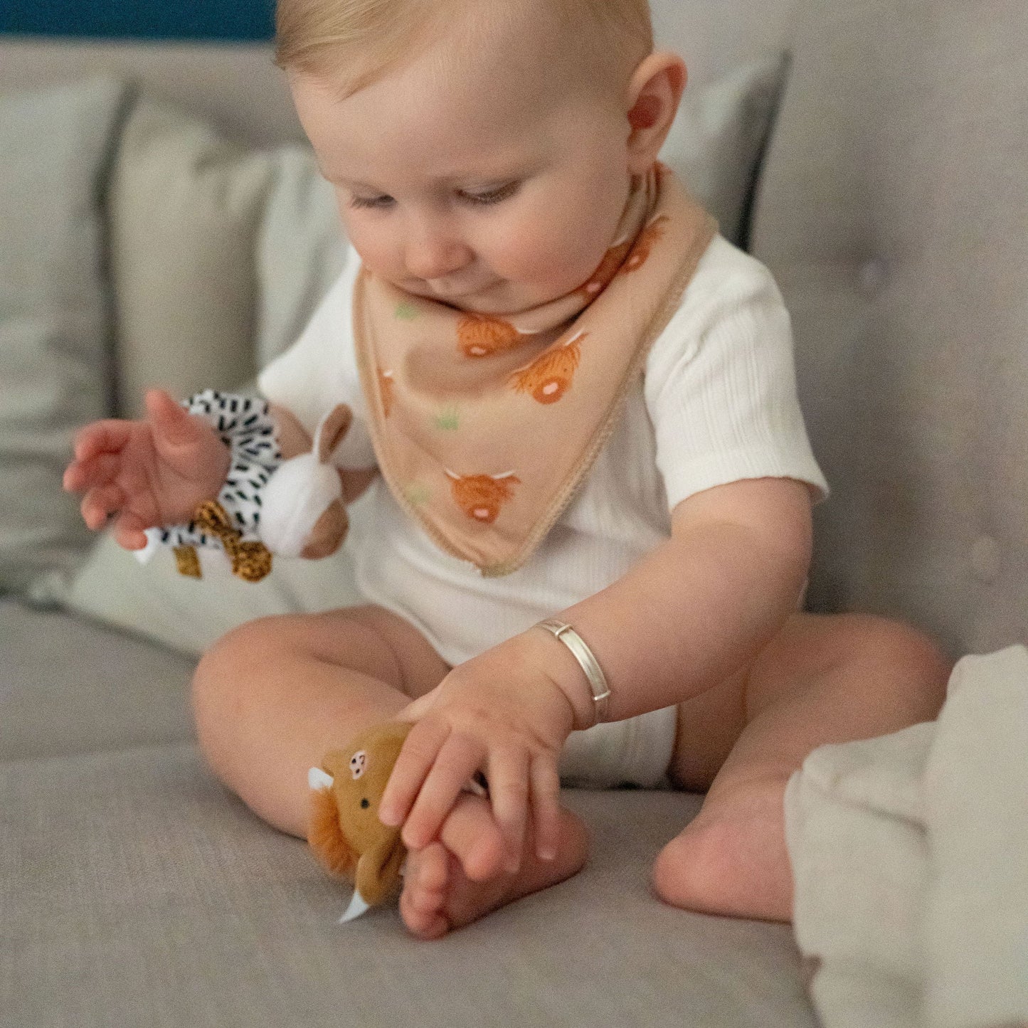 Plush Highland Cow and Sheep Wrist Rattles Ziggle
