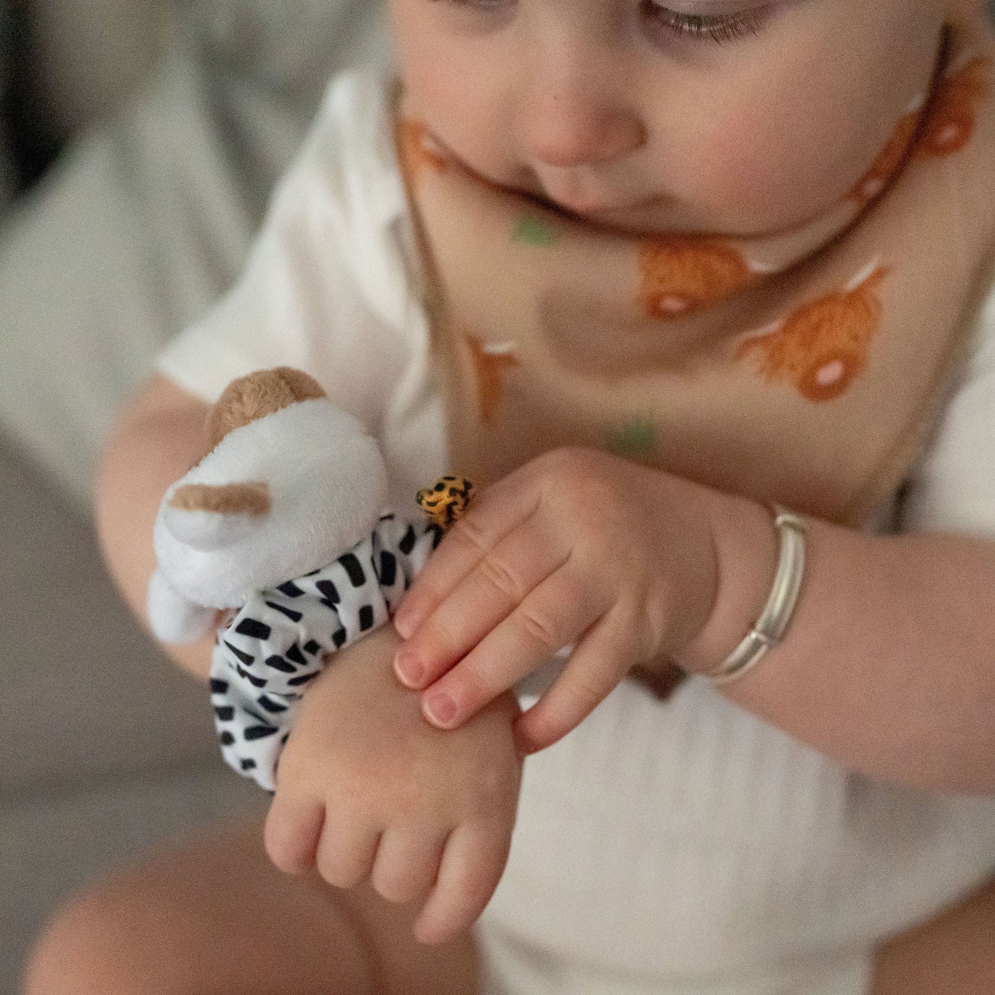 Plush Highland Cow and Sheep Wrist Rattles Ziggle
