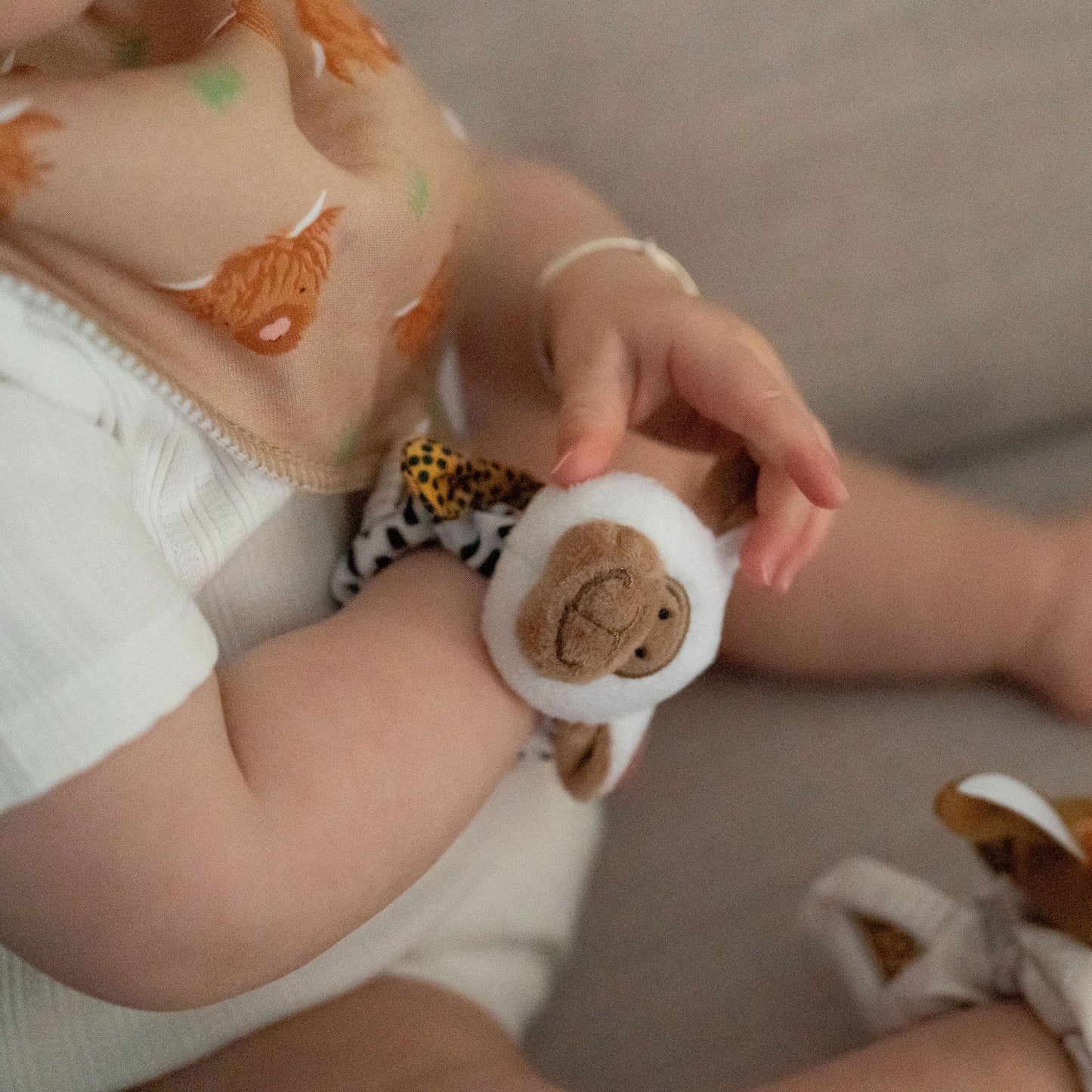 Plush Highland Cow and Sheep Wrist Rattles Ziggle