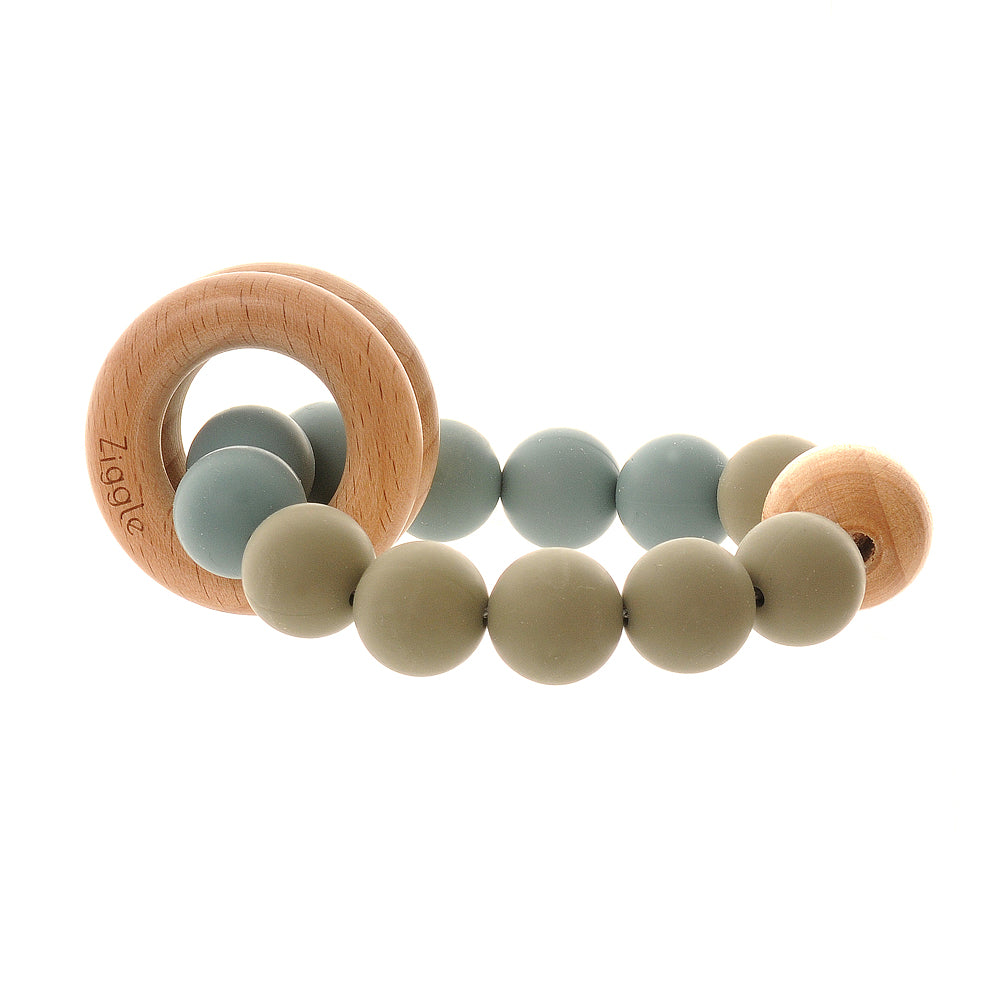 Wooden teether and rattle - blue grey