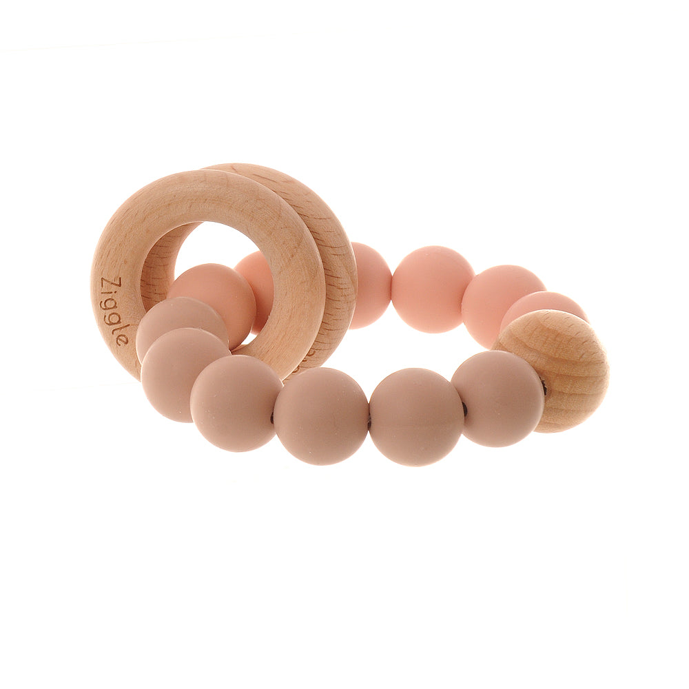 Wooden teether and rattle - blush