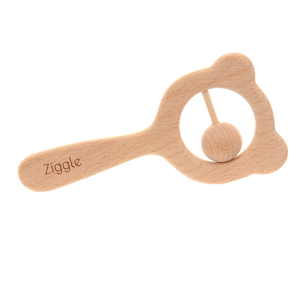 Wooden teether and rattle - blue grey