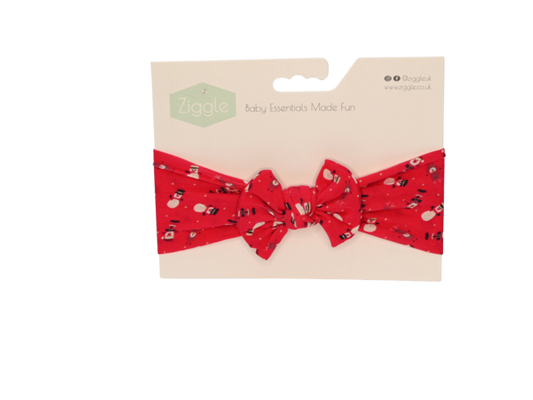 Red snowman turban bow headband