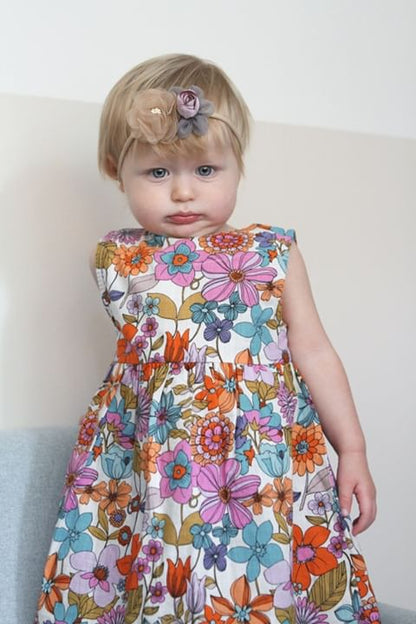 Grey and Mustard Roses Hairbow Set